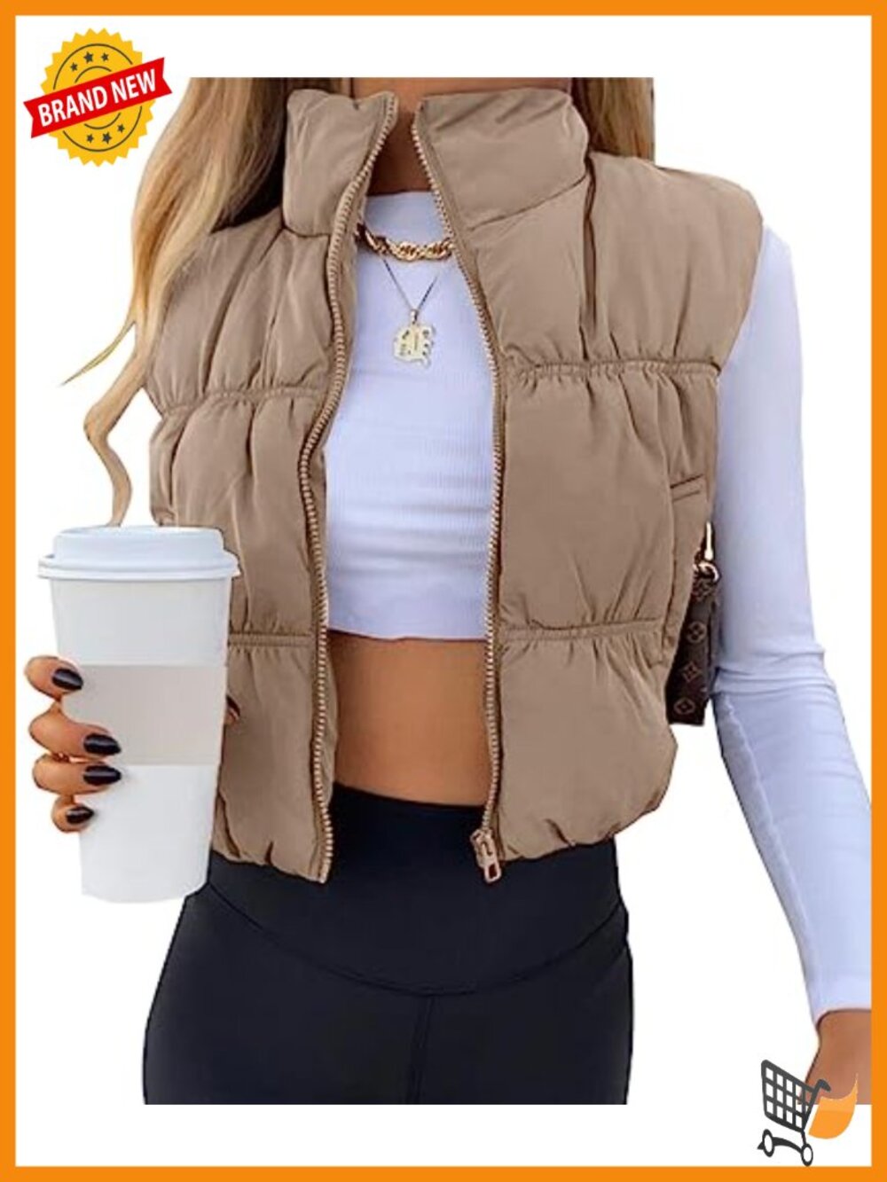 Women's Crop Puffer Vest Zip Up Sleeveless Padded Quilted Outerwear